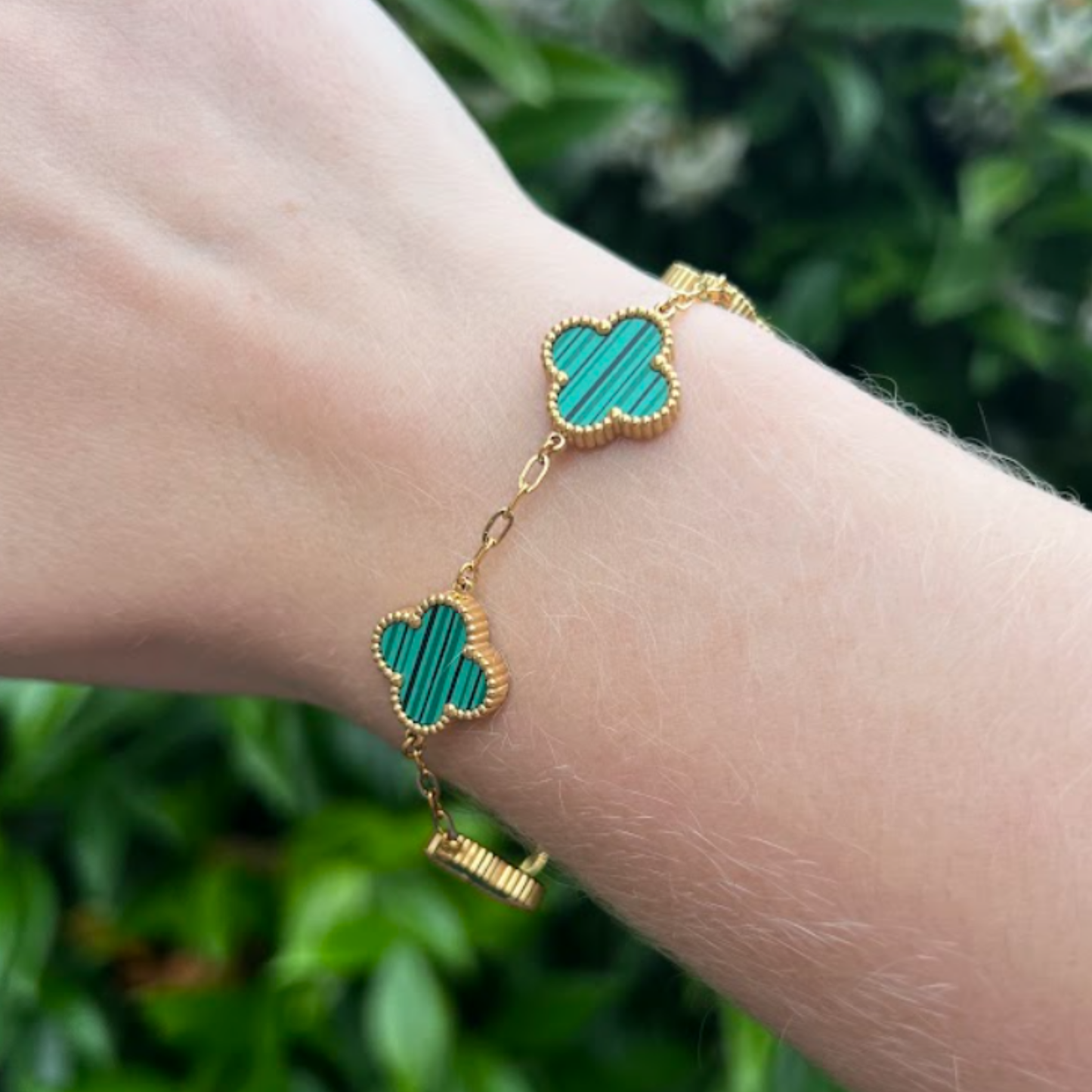 Green Four Leaf Clover Double-Sided Bracelet,18K Gold Plated