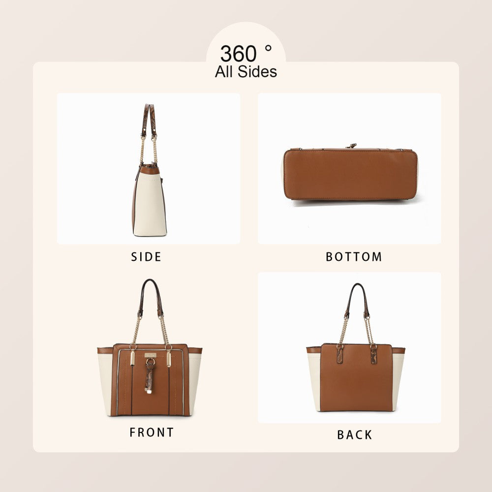 SY2217-BROWN - Women's new fashion snake print colour matching handbag without purse
