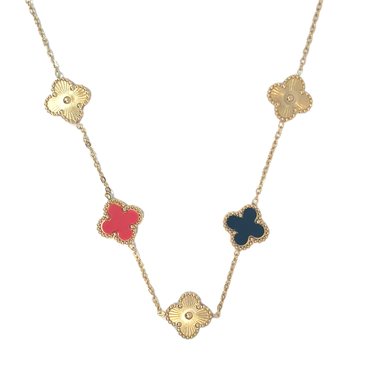 Multi Colour Four Leaf Clover Necklace, 18K Gold Plated