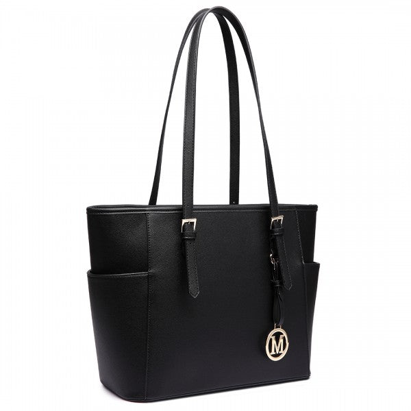 LM1642-1 - Miss Lulu Faux Leather Adjustable Handle Tote Bag - Beige And Light Brown
