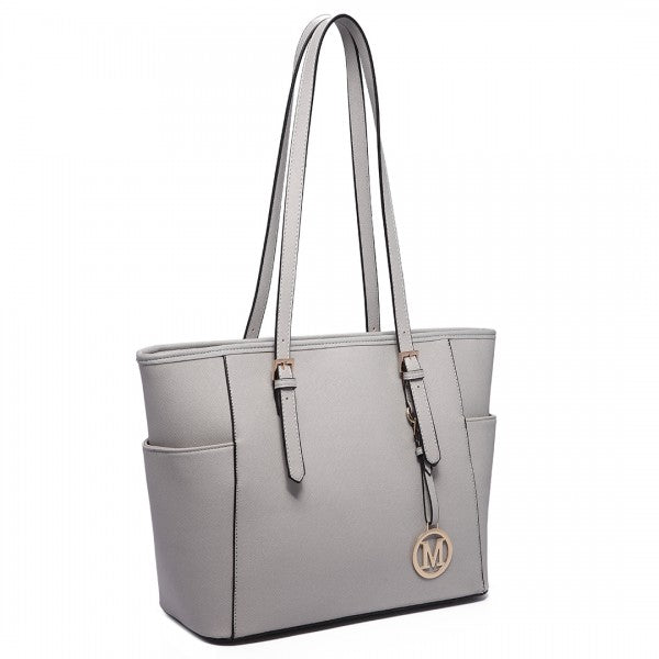 LM1642-1 - Miss Lulu Faux Leather Adjustable Handle Tote Bag - Beige And Light Brown