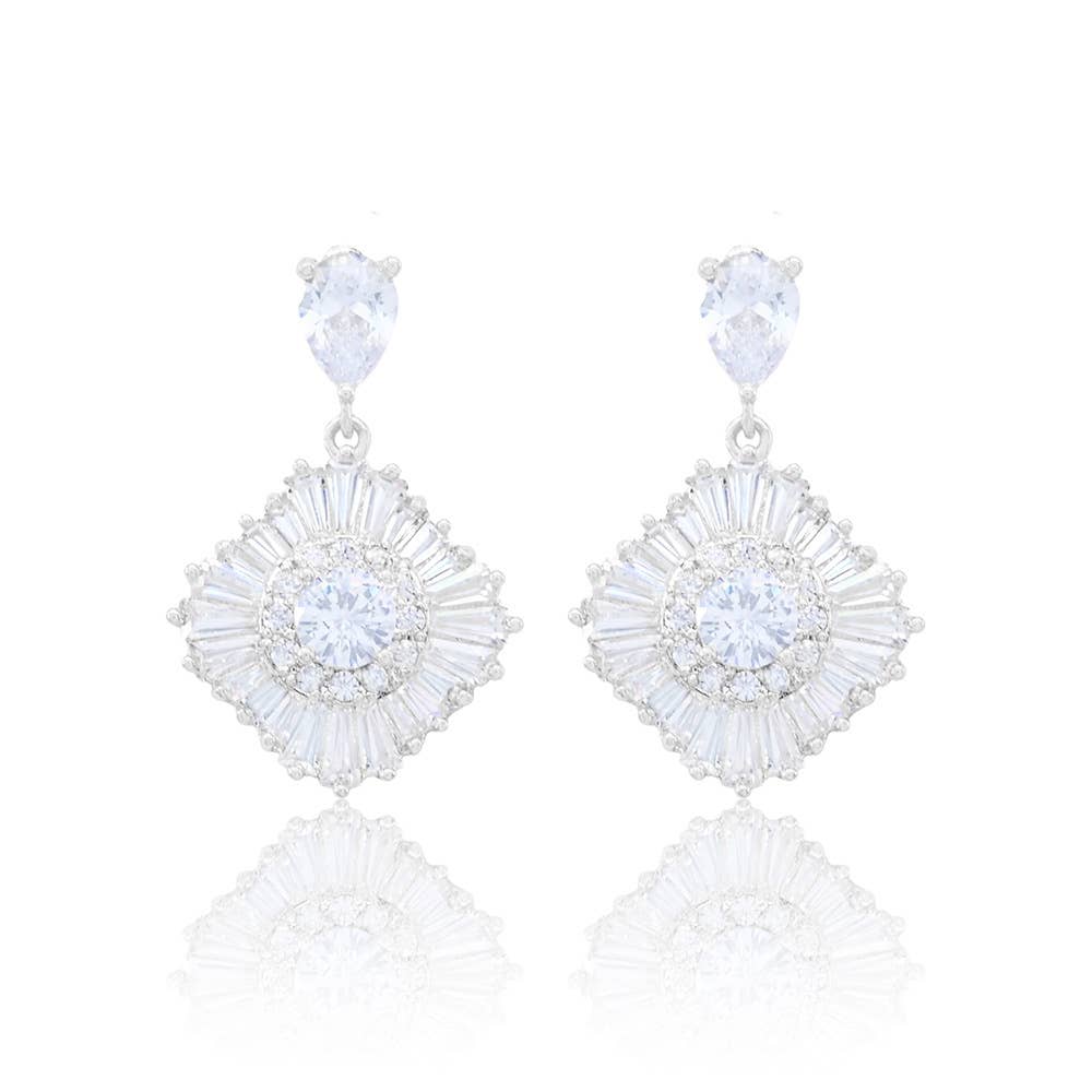 Gold Dipped CZ Stone Embellished Dangle Evening Earrings