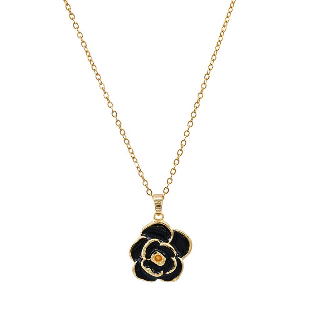 Stainless Steel Enamel Rose Pendant Necklace