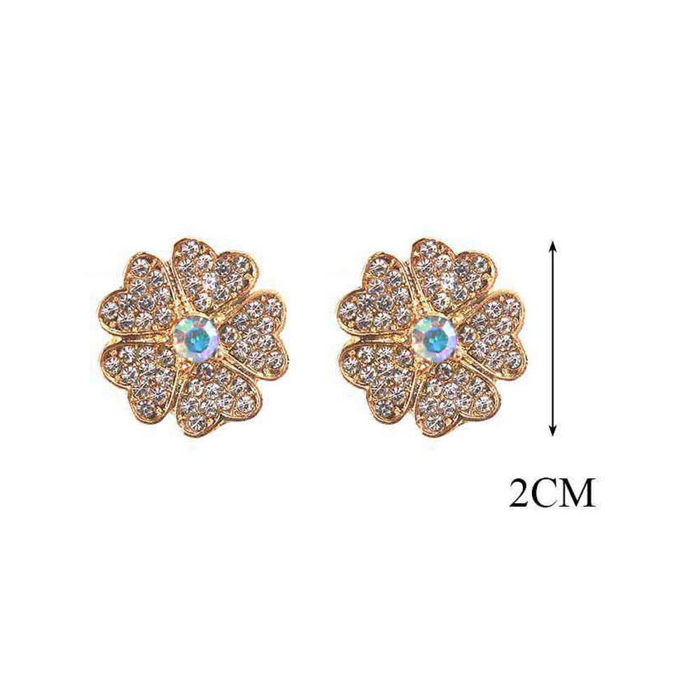 12Pairs - Rhinestone Paved Flower Stud Earrings