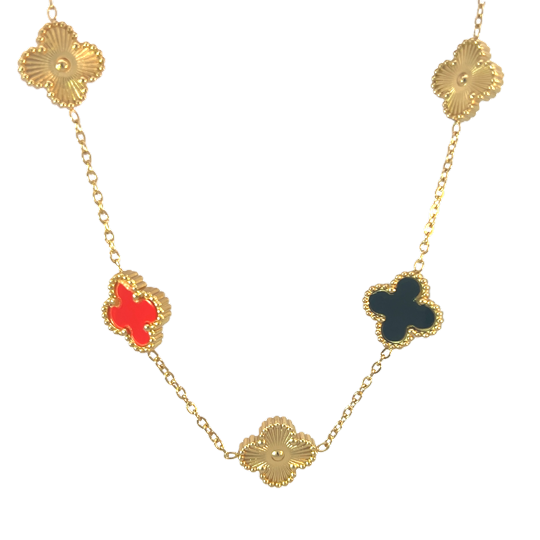 Multi Colour Four Leaf Clover Necklace, 18K Gold Plated