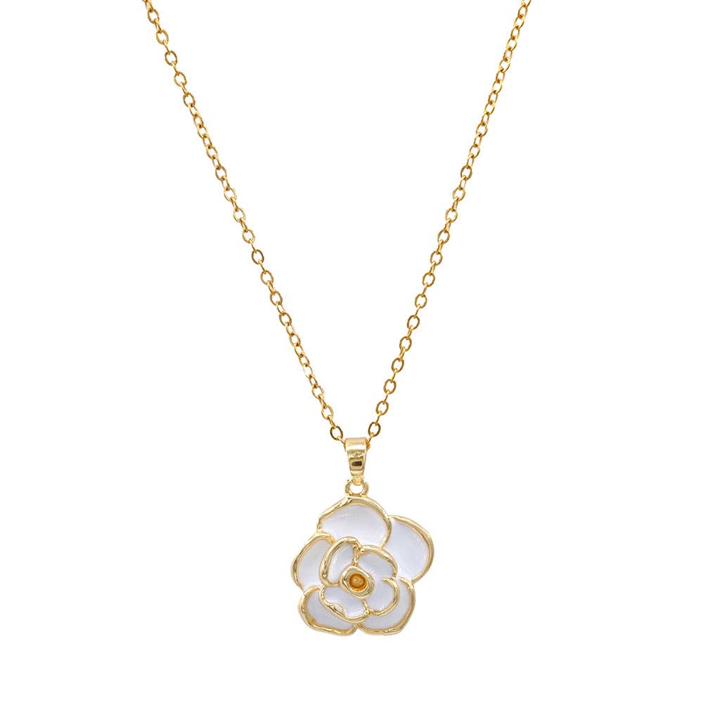 Stainless Steel Enamel Rose Pendant Necklace