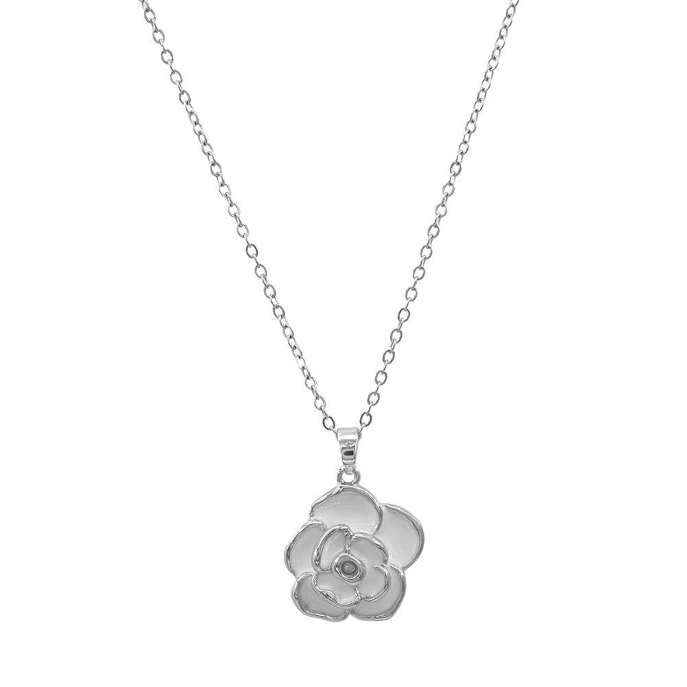 Stainless Steel Enamel Rose Pendant Necklace