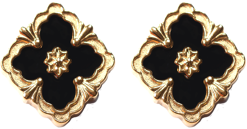 Gold Plated and Black Four Leaf Clover Stud Earrings