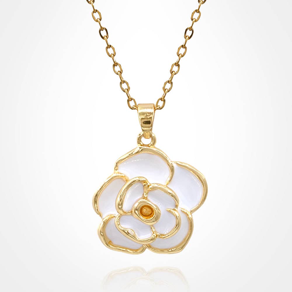 Stainless Steel Enamel Rose Pendant Necklace