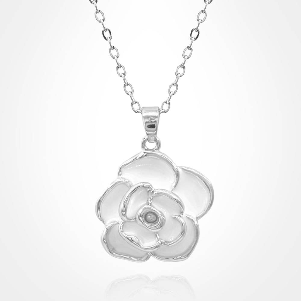 Stainless Steel Enamel Rose Pendant Necklace