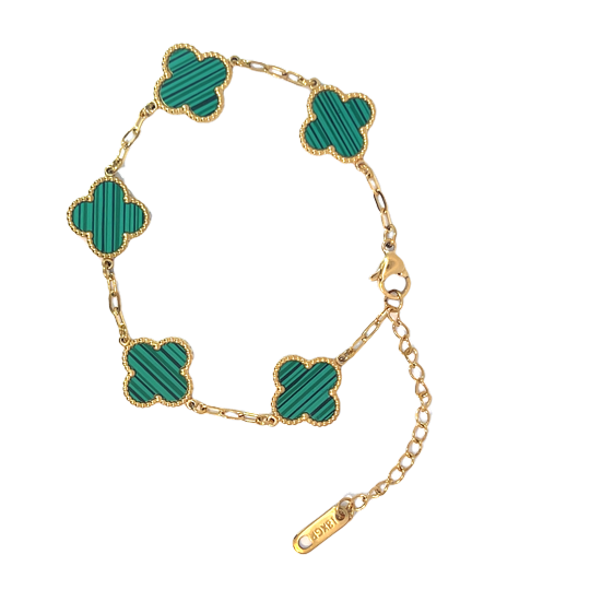 Green Four Leaf Clover Double-Sided Bracelet,18K Gold Plated