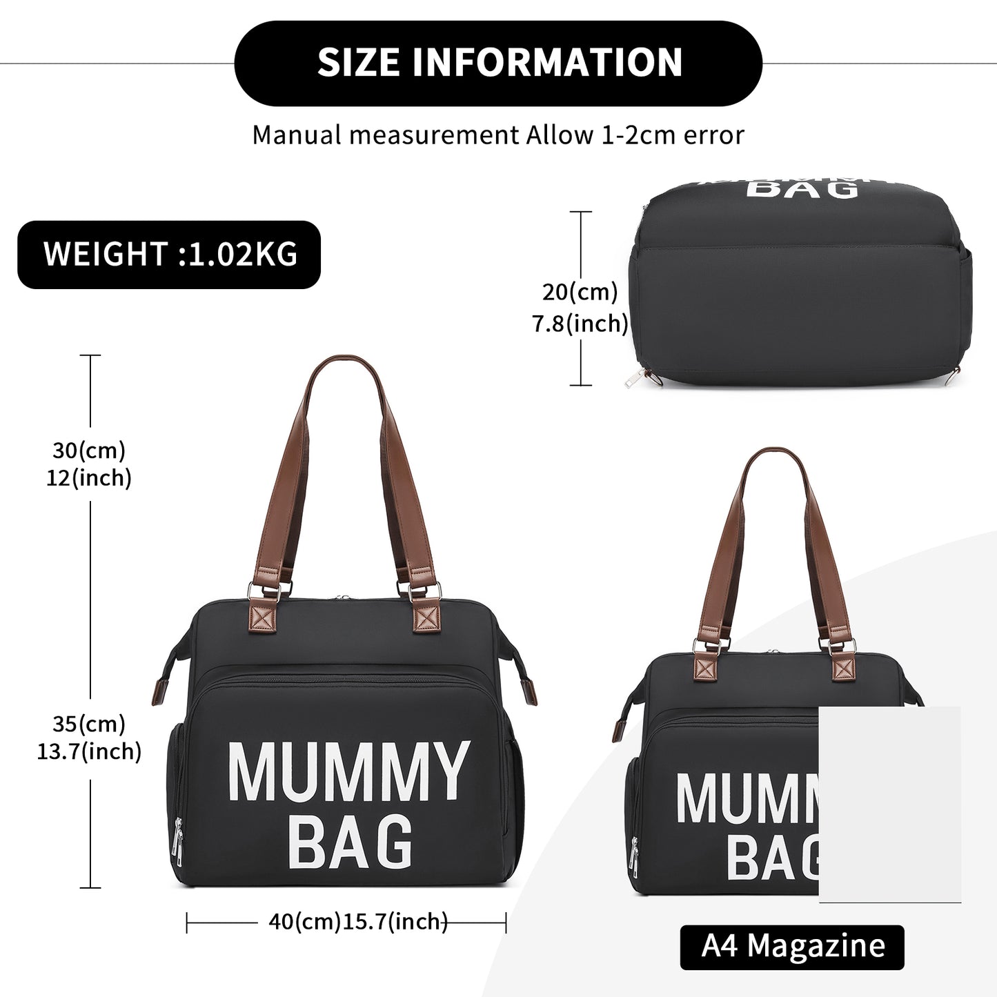 BCK2503 - Kono Large Nappy Changing Tote Bag with Shoe Compartment, Insulated Pockets & Waterproof Zip Pocket - Black