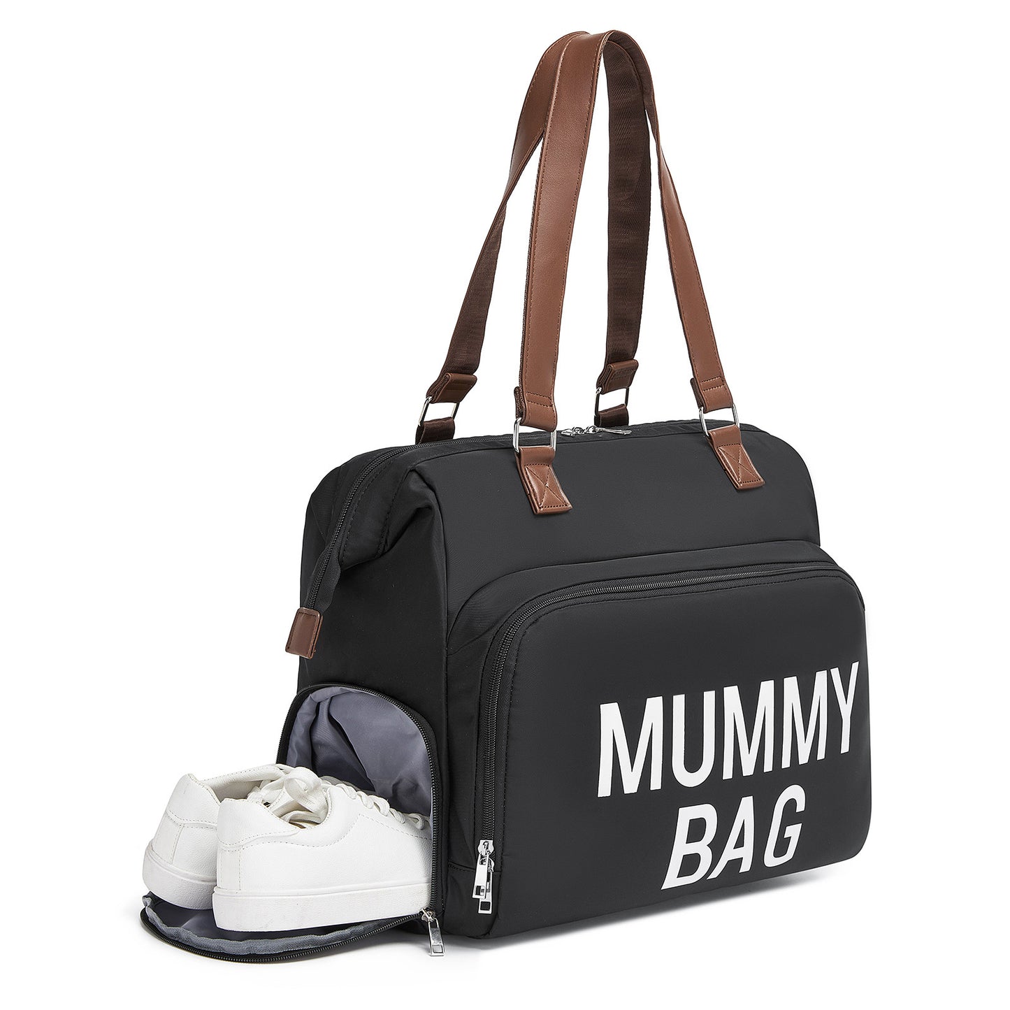 BCK2503 - Kono Large Nappy Changing Tote Bag with Shoe Compartment, Insulated Pockets & Waterproof Zip Pocket - Black