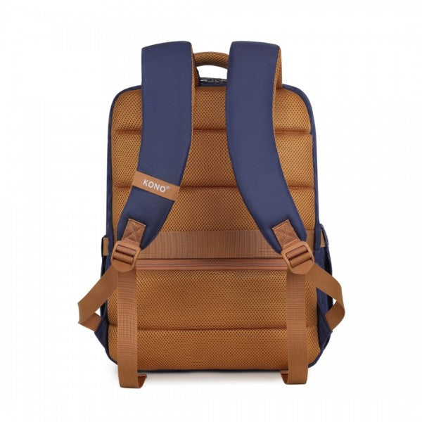 BPK2433 - Kono Water-Resistant Laptop Backpack with USB Charging Business Rucksack for Travel Commuter Features Includes Matching Pouch 2 Pc Set - Black And Brown