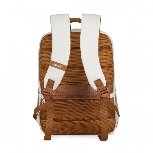 BPK2433 - Kono Water-Resistant Laptop Backpack with USB Charging Business Rucksack for Travel Commuter Features Includes Matching Pouch 2 Pc Set - Black And Brown