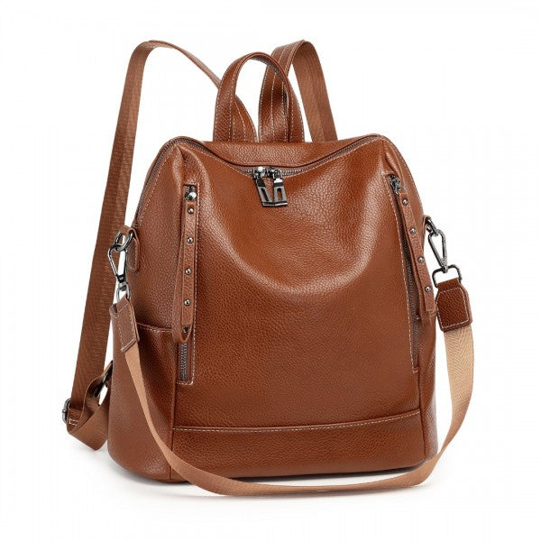 BPM2438 - Miss Lulu Women's Convertible PU Leather Backpack & Shoulder Bag – Versatile 2-in-1 Design - Black