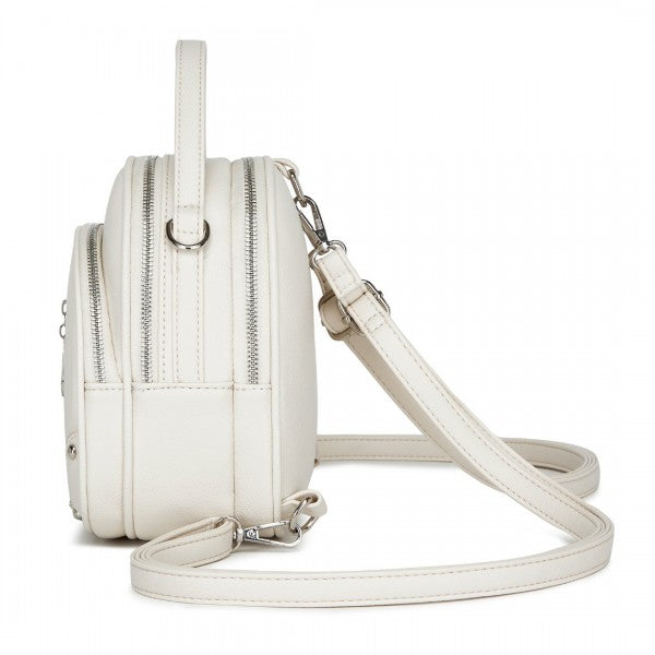 BPM2450 - Miss Lulu Convertible Mini Backpack for Women - PU Leather 3-in-1 Small Handbag, Crossbody Bag & Shoulder Backpack - Beige