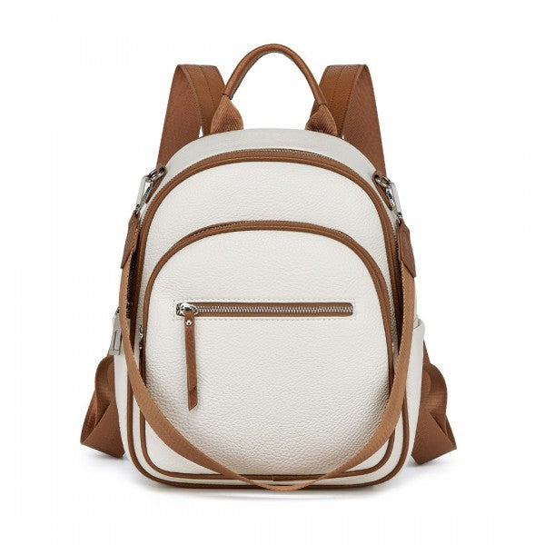 BPM2453 - Miss Lulu PU Leather Convertible Backpack Crossbody Bag - Lightweight Anti-Theft Daypack with Multiple Pockets - Beige