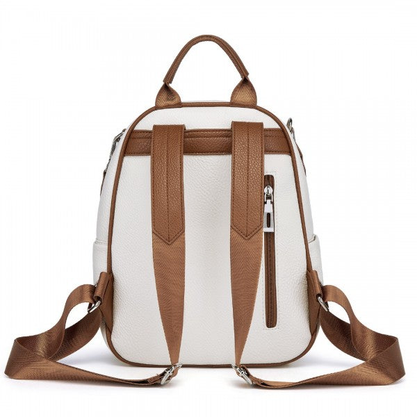 BPM2453 - Miss Lulu PU Leather Convertible Backpack Crossbody Bag - Lightweight Anti-Theft Daypack with Multiple Pockets - Beige