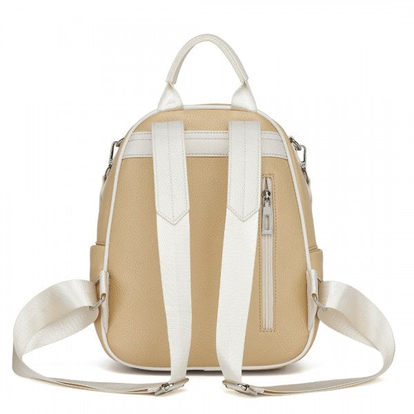 BPM2453 - Miss Lulu PU Leather Convertible Backpack Crossbody Bag - Lightweight Anti-Theft Daypack with Multiple Pockets - Beige