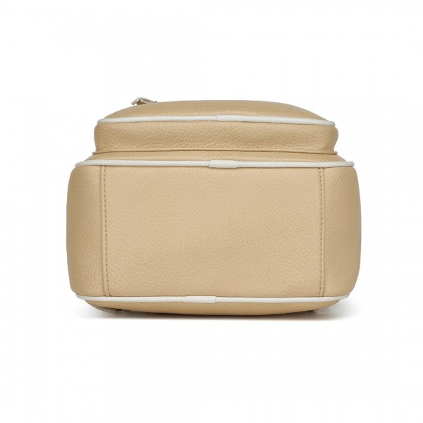 BPM2453 - Miss Lulu PU Leather Convertible Backpack Crossbody Bag - Lightweight Anti-Theft Daypack with Multiple Pockets - Beige
