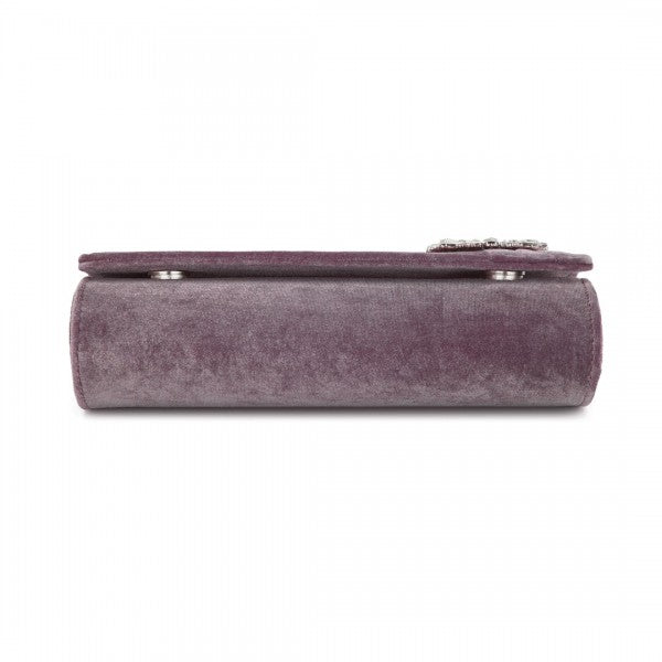 CLM2457 - Miss Lulu Elegant Velvet Evening Clutch with Crystal Ring & Detachable Chain Strap - Versatile Shoulder or Handheld Bag - Purple