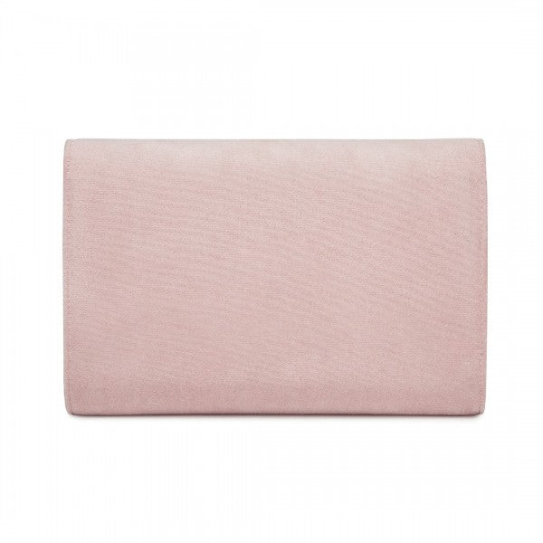 CLM2458 - Miss Lulu Elegant Faux Suede Evening Clutch with Crystal Flower & Detachable Chain Strap - Black