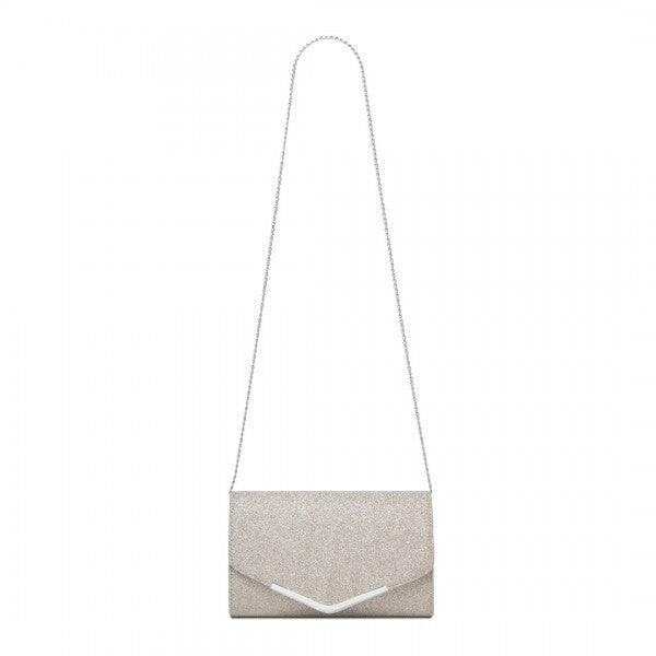 CLM2459 - Miss Lulu Women's Glitter Envelope Clutch with V-Metal Trim & Detachable Chain Strap - Gold