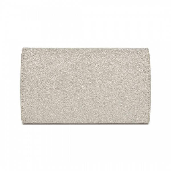 CLM2459 - Miss Lulu Women's Glitter Envelope Clutch with V-Metal Trim & Detachable Chain Strap - Gold
