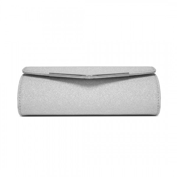 CLM2459 - Miss Lulu Women's Glitter Envelope Clutch with V-Metal Trim & Detachable Chain Strap - Gold