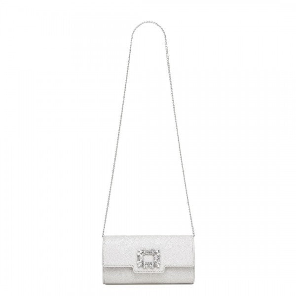 CLM2461 - Miss Lulu Glitter Evening Clutch with Crystal Embellishment & Detachable Chain Strap - Elegant Crossbody or Handheld Bag
