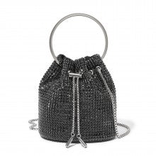 CLS2510 - Women's Rhinestone Evening Bag – Sparkly Handbag with Metal Ring Handle and Chain Crossbody Strap - Black
