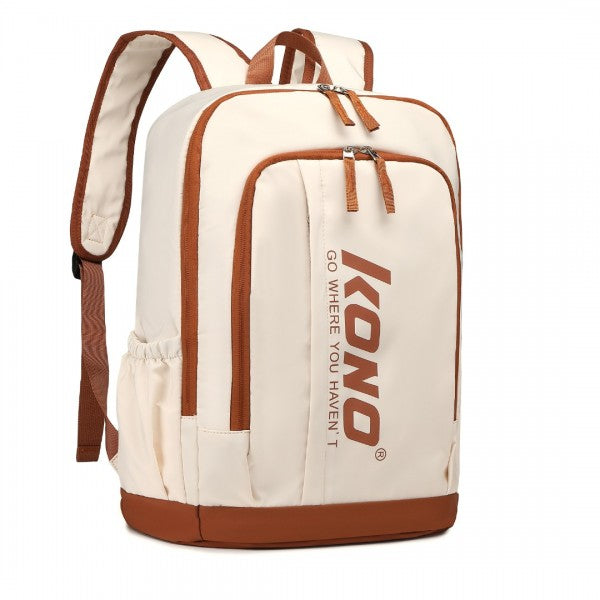 EB2325 - Kono Contrasting Colors Waterproof Casual Backpack With Laptop Compartment - Beig