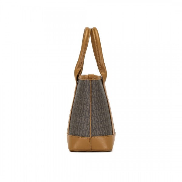 HBM2422 - Miss Lulu Elegant PVC Leather Tote Bag with Monogram Pattern Convertible Shoulder Strap Top Handle Women's Handbag - Brown