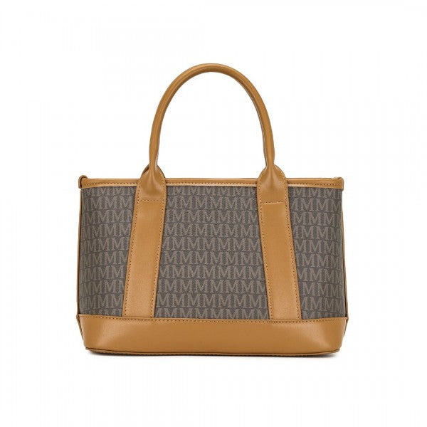 HBM2422 - Miss Lulu Elegant PVC Leather Tote Bag with Monogram Pattern Convertible Shoulder Strap Top Handle Women's Handbag - Brown