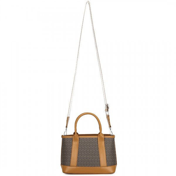HBM2422 - Miss Lulu Elegant PVC Leather Tote Bag with Monogram Pattern Convertible Shoulder Strap Top Handle Women's Handbag - Brown