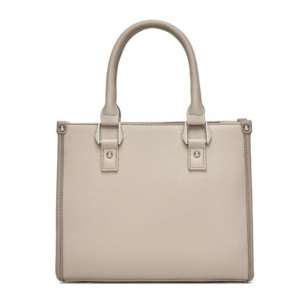 HBM2462 - Miss Lulu PU Leather Graceful Spacious Tote Bag with Woven Trim and Detachable Ethnic Strap - Khaki