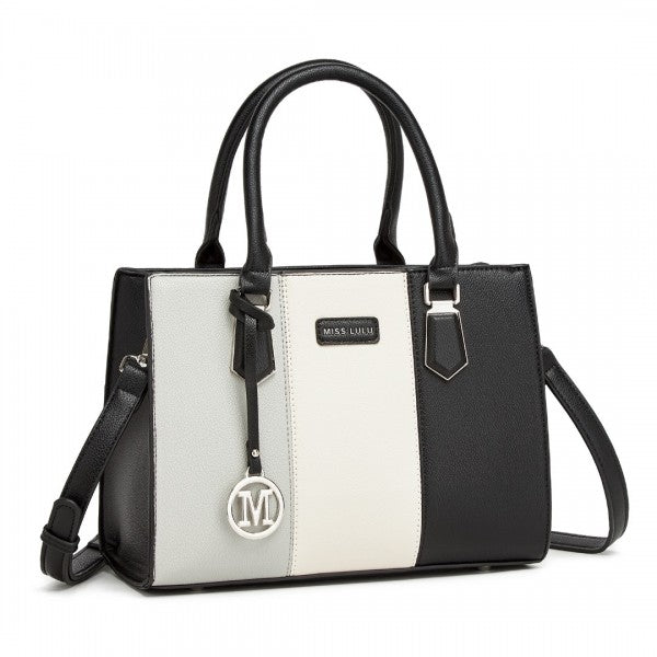 HBM2463 - MISS LULU PU Leather Three-Tone Stitched Shoulder Handbag - Stylish Daily Bag with Adjustable Strap