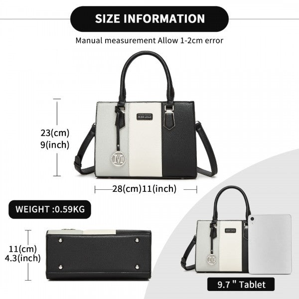 HBM2463 - MISS LULU PU Leather Three-Tone Stitched Shoulder Handbag - Stylish Daily Bag with Adjustable Strap