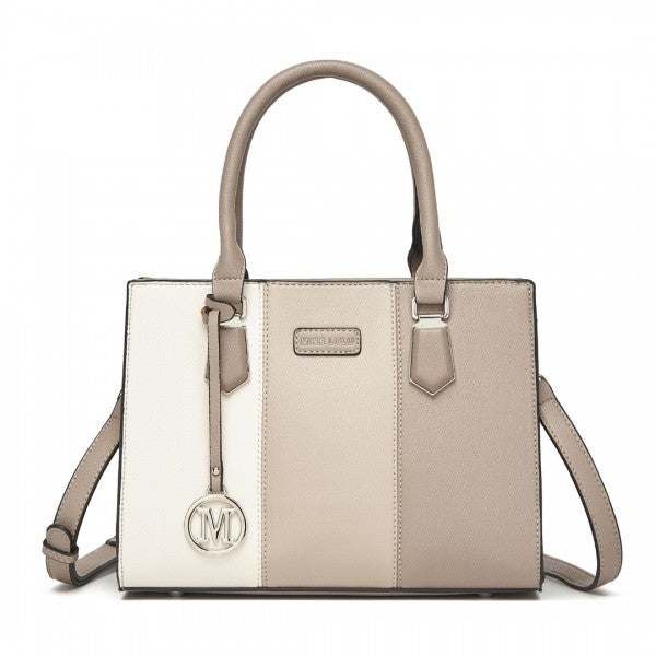 HBM2463 - MISS LULU PU Leather Three-Tone Stitched Shoulder Handbag - Stylish Daily Bag with Adjustable Strap