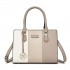 HBM2463 - MISS LULU PU Leather Three-Tone Stitched Shoulder Handbag - Stylish Daily Bag with Adjustable Strap - Khaki