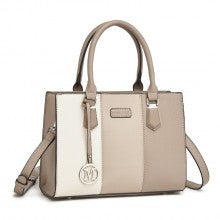 HBM2463 - MISS LULU PU Leather Three-Tone Stitched Shoulder Handbag - Stylish Daily Bag with Adjustable Strap - Khaki