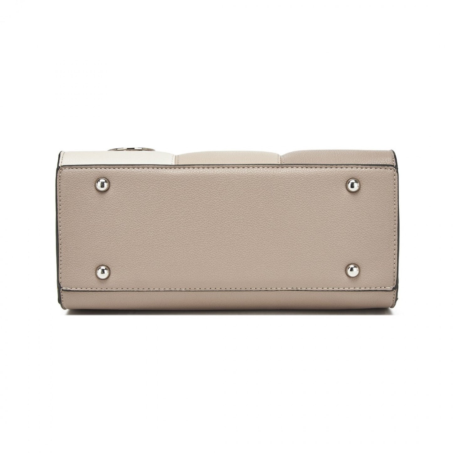 HBM2463 - MISS LULU PU Leather Three-Tone Stitched Shoulder Handbag - Stylish Daily Bag with Adjustable Strap - Khaki