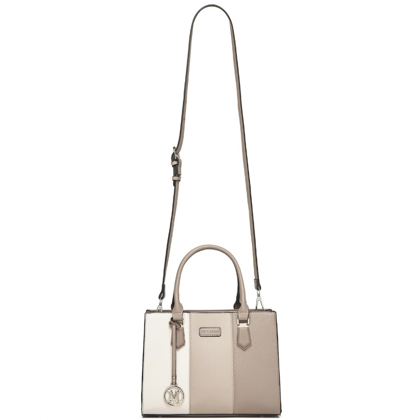 HBM2463 - MISS LULU PU Leather Three-Tone Stitched Shoulder Handbag - Stylish Daily Bag with Adjustable Strap - Khaki