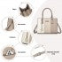 HBM2463 - MISS LULU PU Leather Three-Tone Stitched Shoulder Handbag - Stylish Daily Bag with Adjustable Strap - Khaki