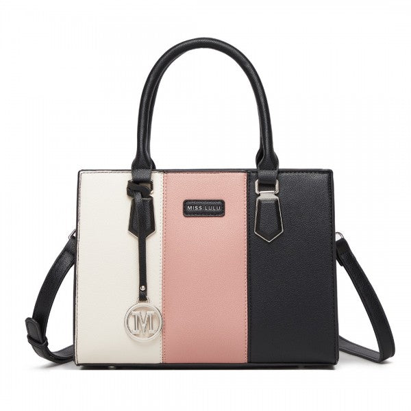 HBM2463 - MISS LULU PU Leather Three-Tone Stitched Shoulder Handbag - Stylish Daily Bag with Adjustable Strap