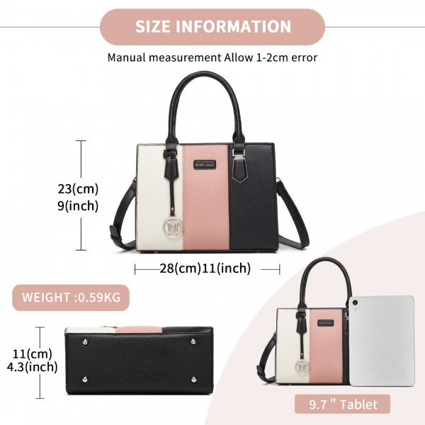 HBM2463 - MISS LULU PU Leather Three-Tone Stitched Shoulder Handbag - Stylish Daily Bag with Adjustable Strap