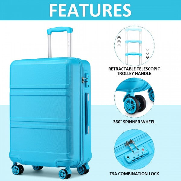 K1871-1L+E2019 - Kono 20 Inch ABS Cabin Size Suitcase with Travel Luggage Organiser Bag Set - Blue