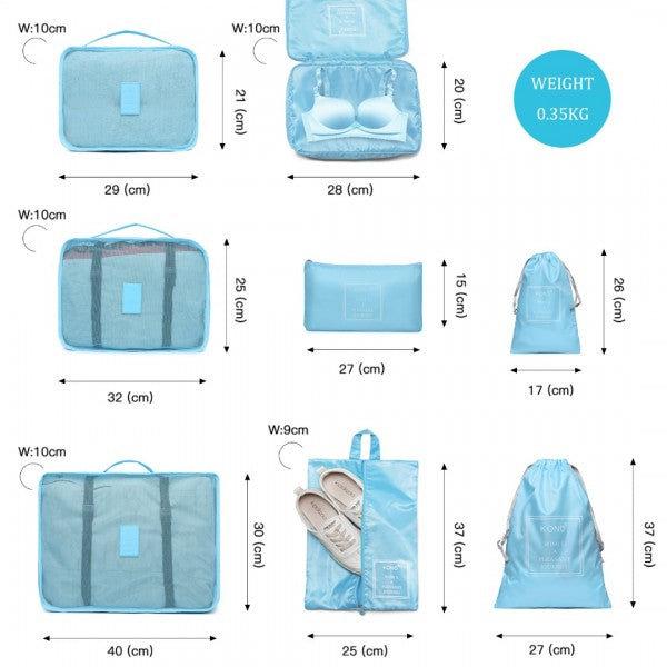 K1871-1L+E2019 - Kono 20 Inch ABS Cabin Size Suitcase with Travel Luggage Organiser Bag Set - Blue