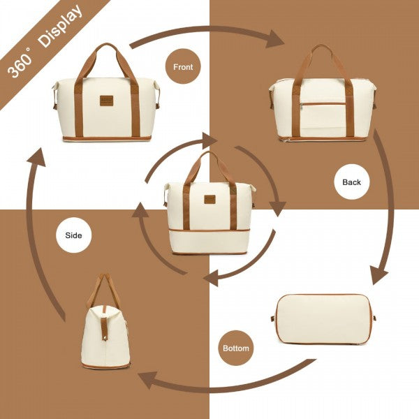 K1871-1L+EA2212 - Kono ABS 20inch Suitcase With Weekend Bag And Toiletry Bag - Cream